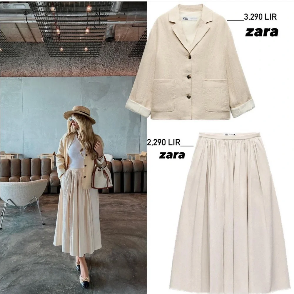 Zara 100% Linen Blazer Jacket Coat Beige Cream Neutral ZW Collection lined S NWT - Picture 3 of 16